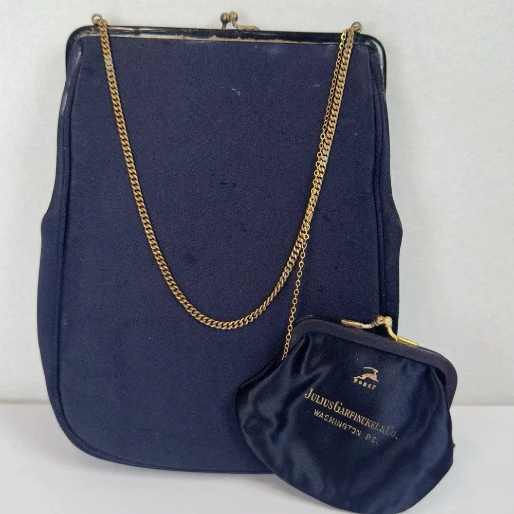 VTG 50s Koret Evening Purse + Coin Purse Julius Garfinckel DC Purple + Gold Trim